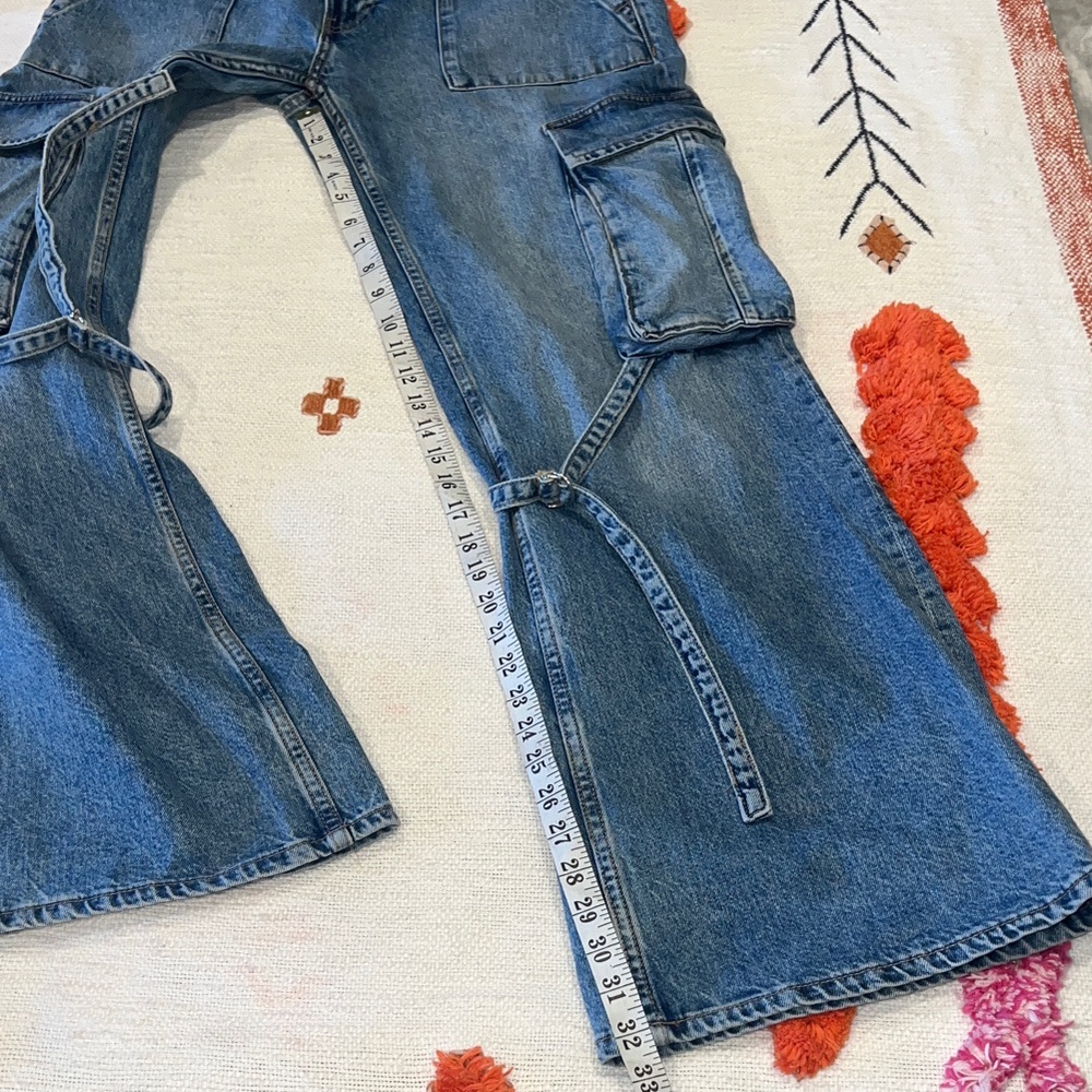 ZARA✨Cargo Jeans U.S. Women’s 6 Baggy Low Waisted Pockets Med Blue - Picture 9 of 16
